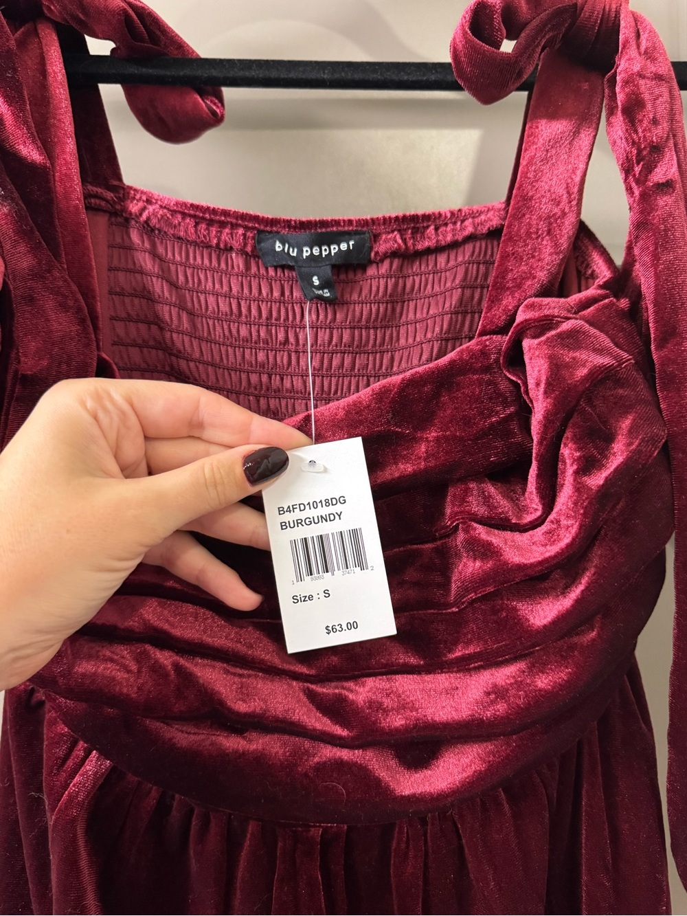 Dry Goods Velvet Tie Strap Dress - Picture 4 of 4